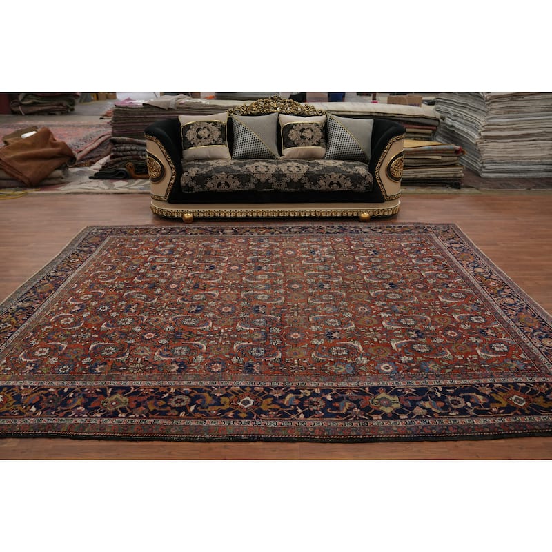 Hand Knotted Oriental 100% Wool Carpet Traditional All-Over Oranges & Rust Heriz Area Rug - 11' 4'' X 8' 11''