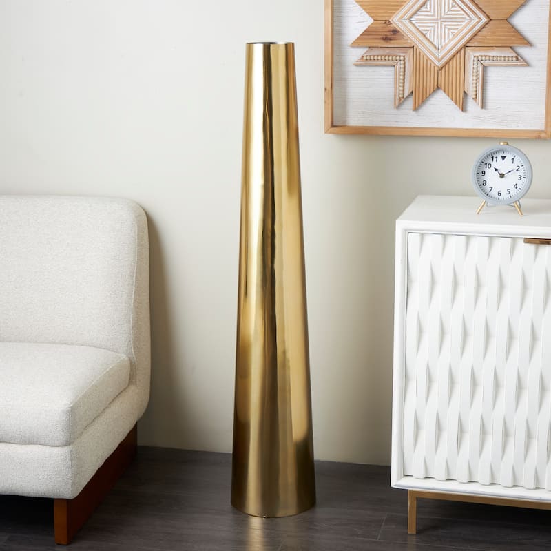 Gold or Silver Stainless Steel Metal Minimalistic Tall Floor Cone Vase