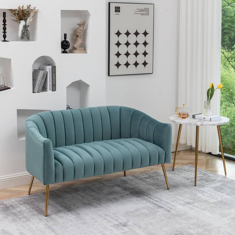 SEYNAR Modern Velvet Upholstered 3 Piece Living Room Set with Golden Legs