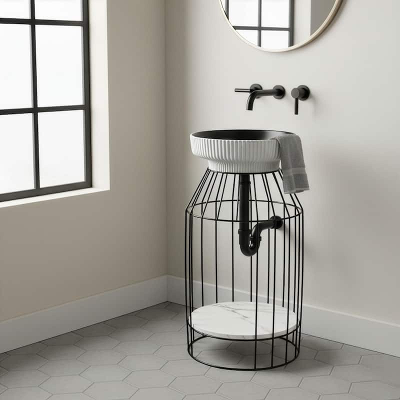 Fine Fixtures Dumbo Modern Bathroom Vanity -Black Rack with Vessel Sink - 18" Freestanding