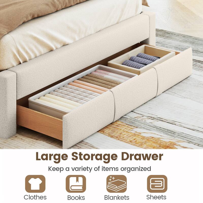 Gymax Queen Size Bed Frame w/Storage Drawer & Vertical Channel