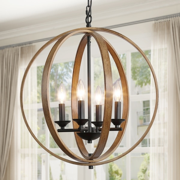 The Gray Barn Whitethorn 3/4-light Faux Wood Globe Chandelier Lighting. Opens flyout.