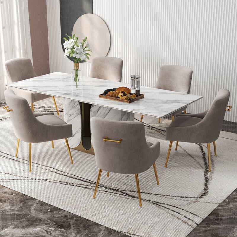 SEYNAR Velvet Upholstered Dining Chair Set of 6, Modern Glam Armless Side Chair - Grey