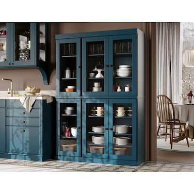 100% Solid Wood 48.5" Pantry China Cabinet with Clear Glass Doors