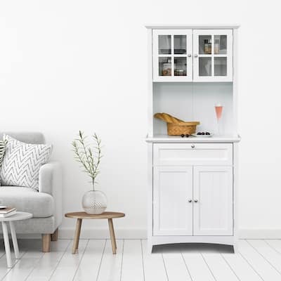 Modern Storage Cabinet with Drawer Adjustable Shelves Anti Tipping Durable MDF for Kitchen and Home - 27" W x 15.75" D x 64.5" H