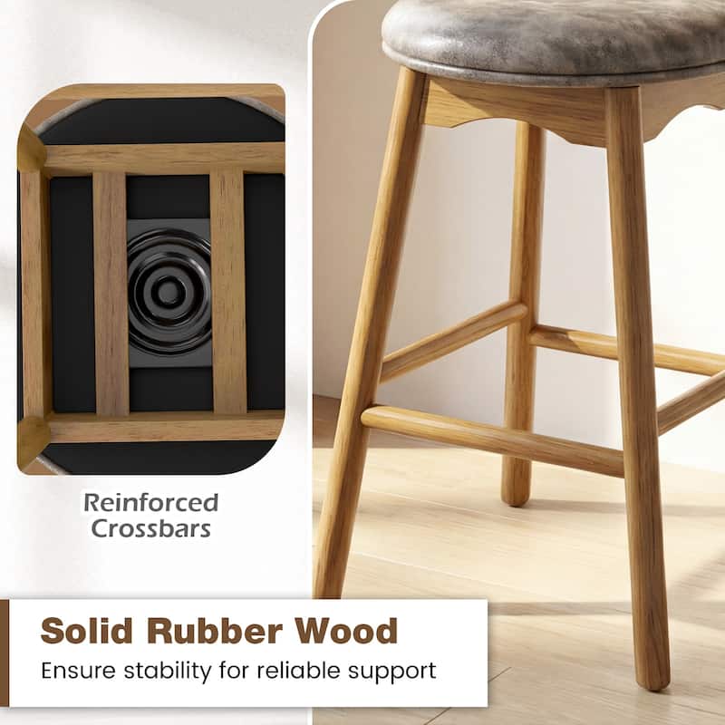 Gymax 25'' Swivel Counter Height Barstools Set of 4 w/Solid Wood Legs