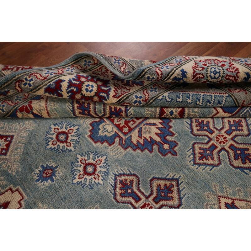 Light Blue Traditional / Geometric Kazak Rug Hand-Knotted Wool Carpet - 5'0" x 6'7"