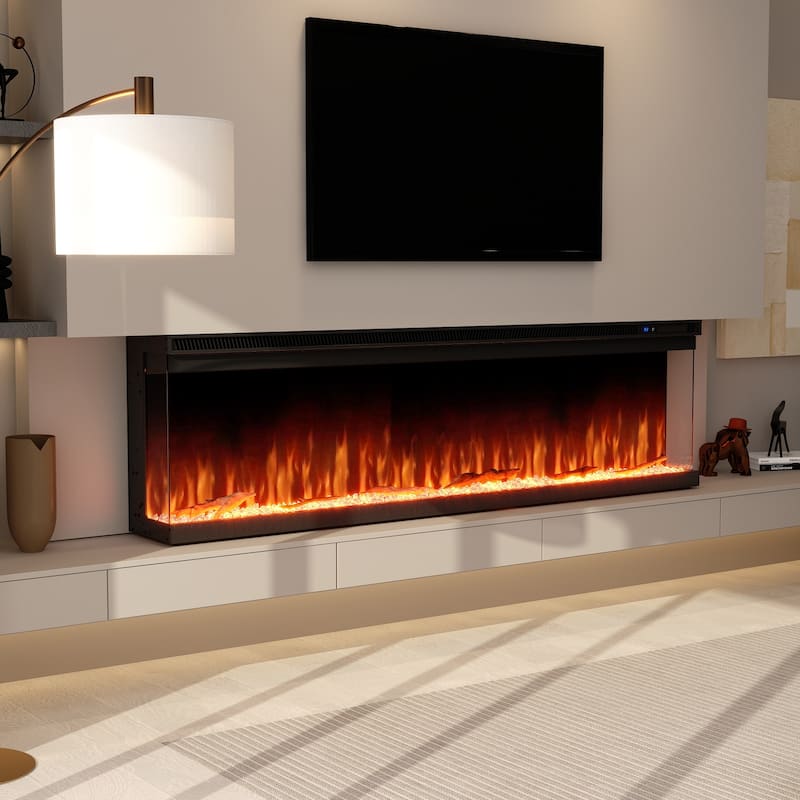 3-Sided Electric Fireplace with 12-Color Flame, Dual Heat Settings 750W/1500W, Smart App & Remote Control – 50/60/70 Inch