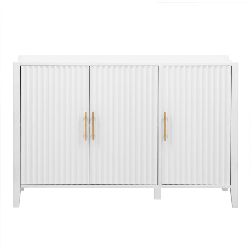 Roomfitters Sideboard Buffet Cabinet with 3 Door Mid-century Modern Fluted Accent Storage for Kitchen & Dining Room, White