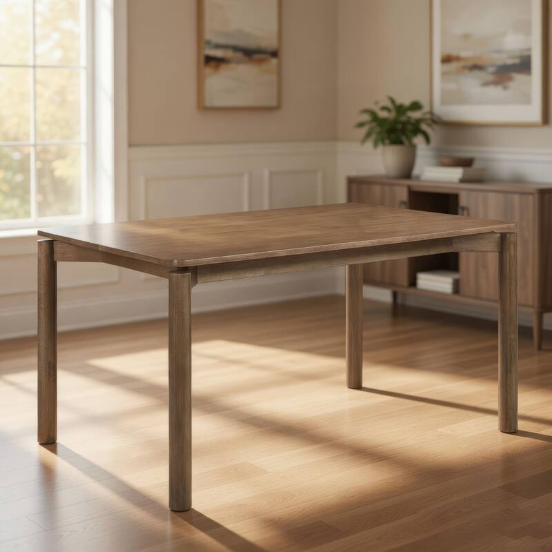 Rida Dining Table, Rich Dark Brown Hardwood, Rectangular 59 Inch Top