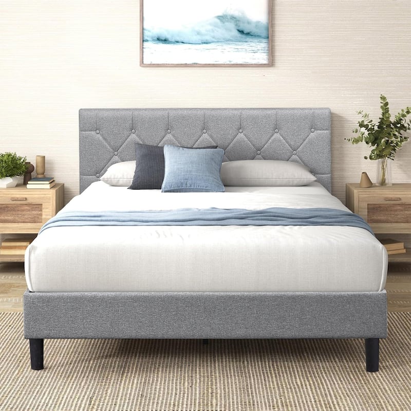 Javlergo Upholstered Beds With Diamond Tufted Headboard, Platform Bed Frame,