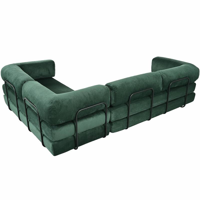 L-Shaped Modular Sofa Bed in Cozy Corduroy Fabric