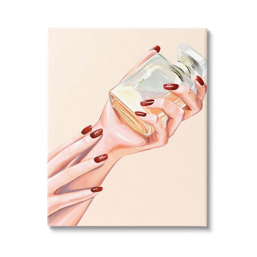 Stupell Chic Red Nail Polish Holding Perfume Bottle Canvas Wall Art - White