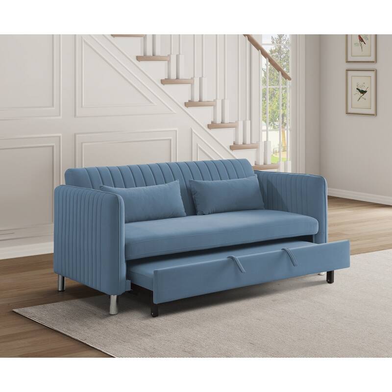 Cole Blue Velvet Convertible Studio Sofa Bed