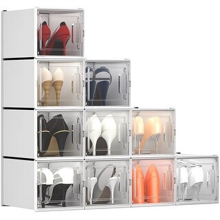 12 Pack Women's Shoe Box Clear Plastic Stackable Shoes Organizer for ...