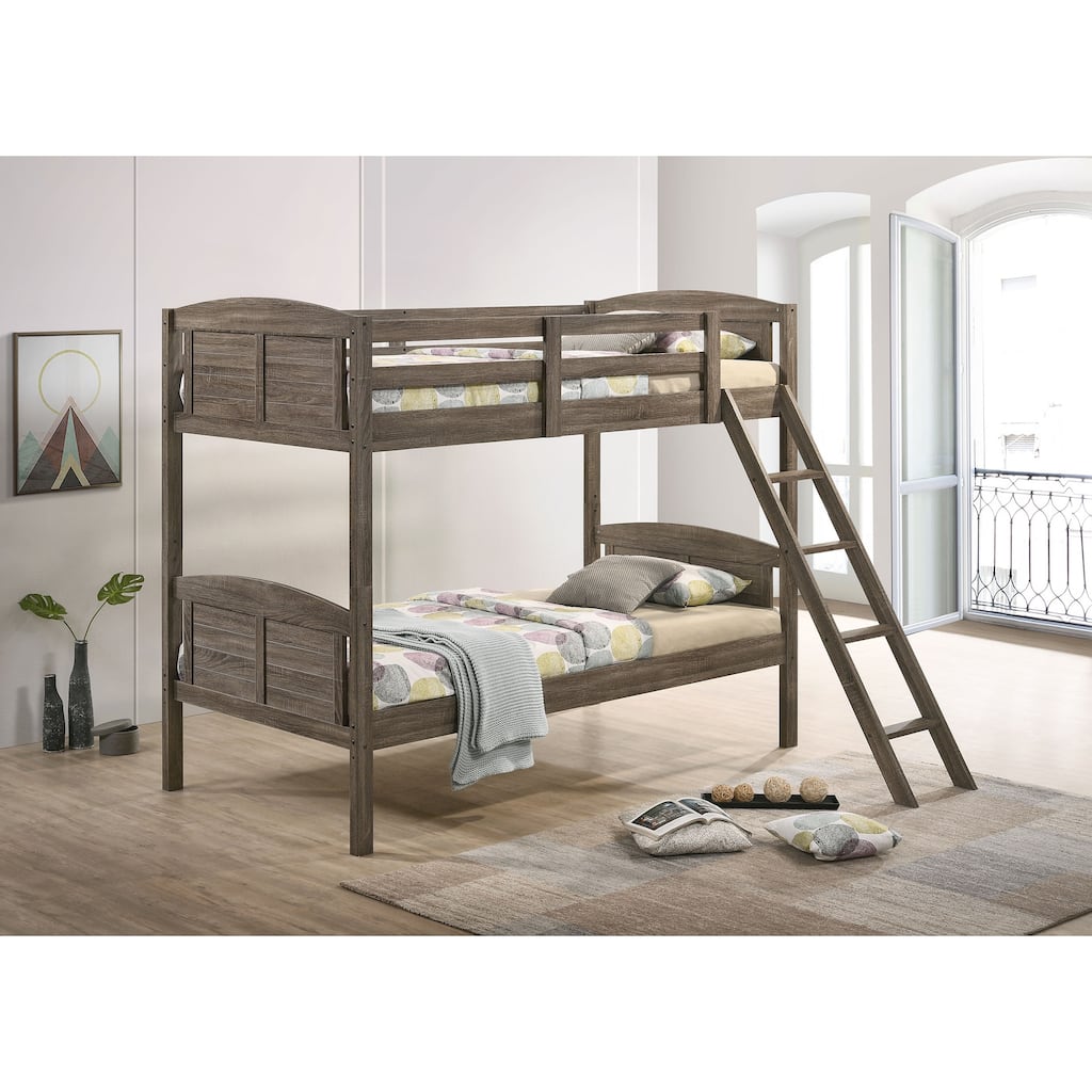 Flynn Wood Bunk Bed with Mattress Weathered Brown