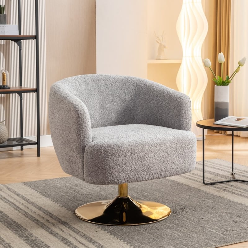 Modern Chenille Fabric Accent Swivel Chair with Gold Metal Round Base