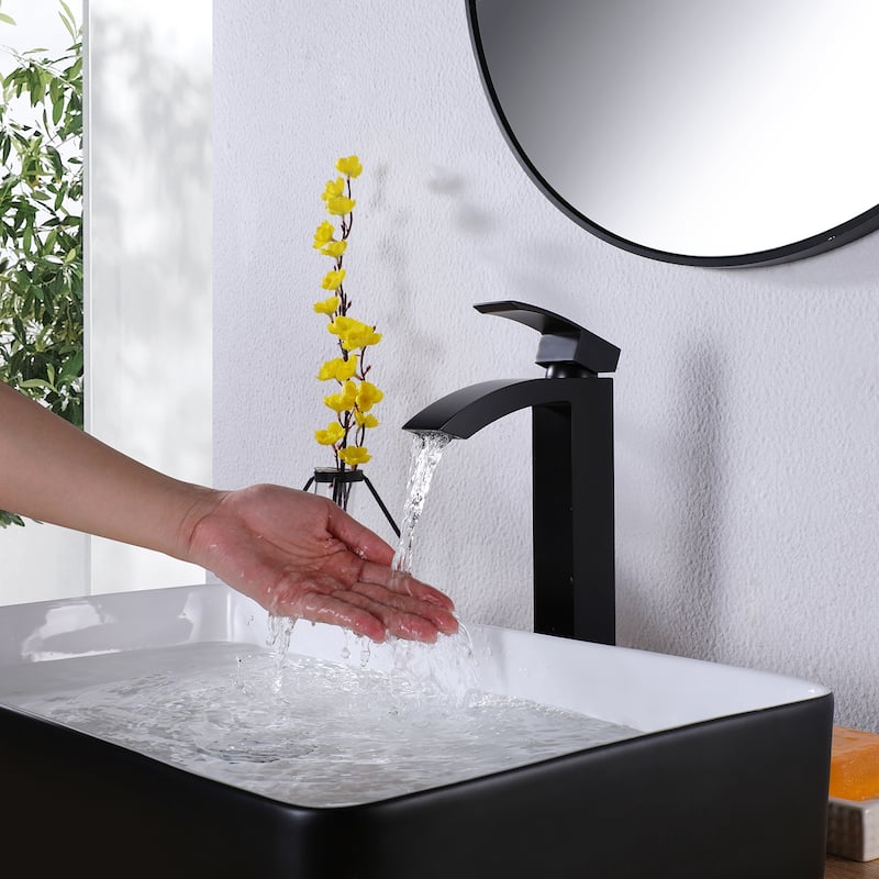 Rbrohant Single Handle Bathroom Vessel Sink Faucet, Waterfall Single Hole Basin Faucets