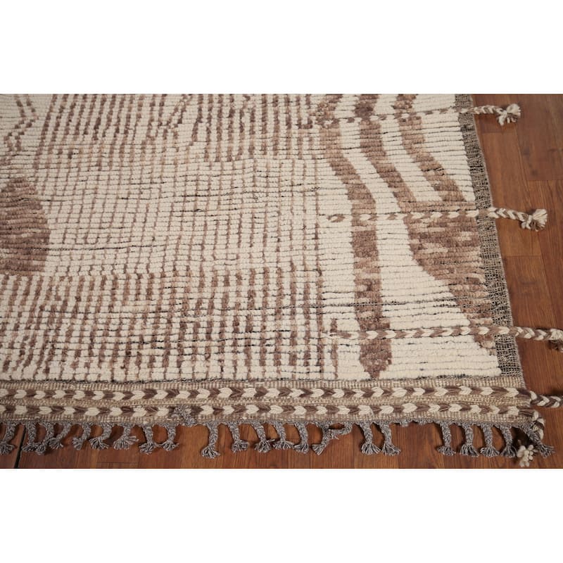 All-Over Striped Moroccan Area Rug Handmade Wool Carpet - 7'11" x 11'2"