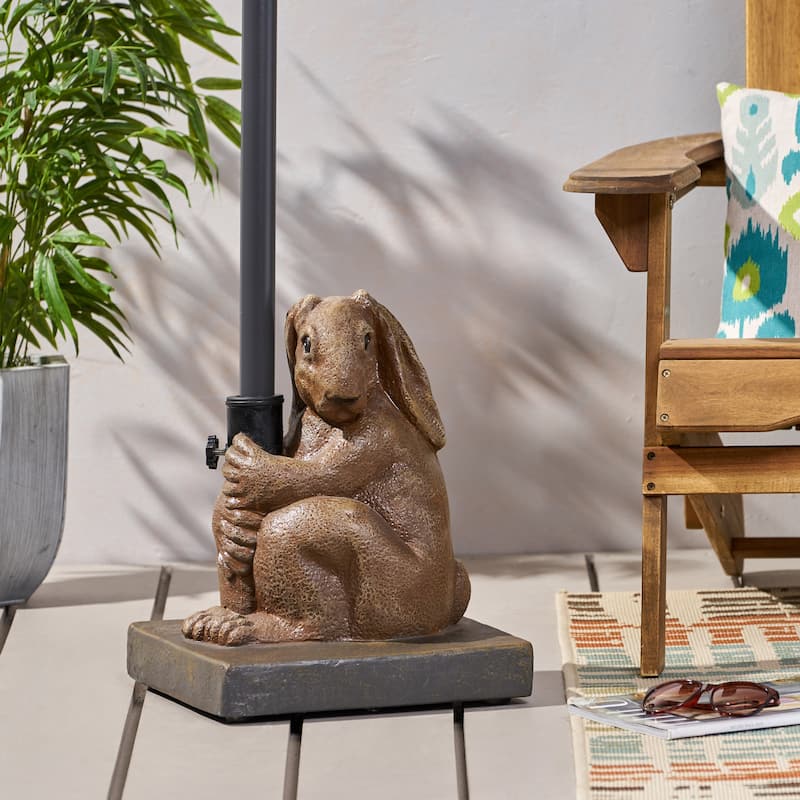 Roomfitters Rabbit/Bear/Elephant Umbrella Base, Decorative Heavy-Duty Patio Stand - Light Brown-Rabbit