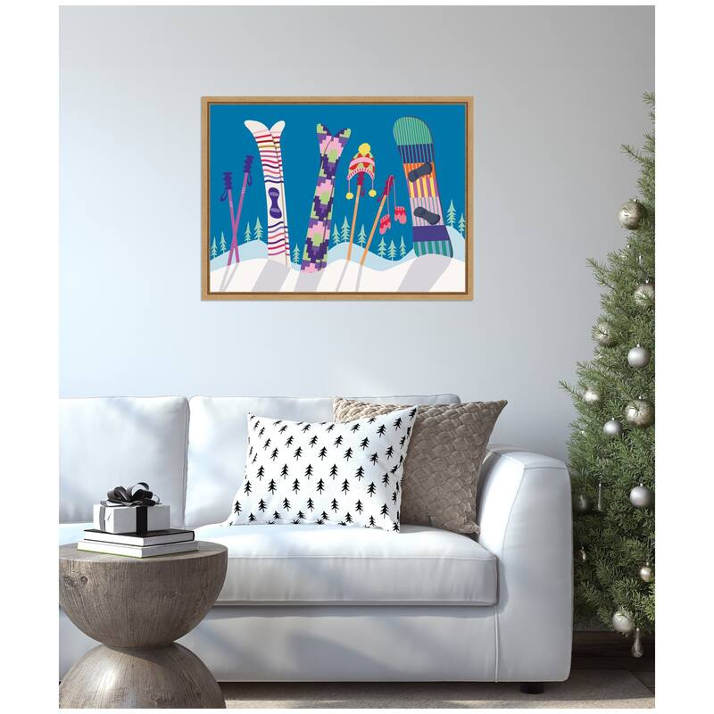 Kate and Laurel Sylvie Framed Canvas Winter Ski Village by Rachel Lee