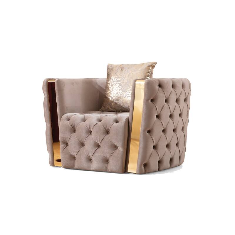 Naomi Button Tufted 2PC / 3PC Sofa Set with Velvet Fabric and Gold Accent