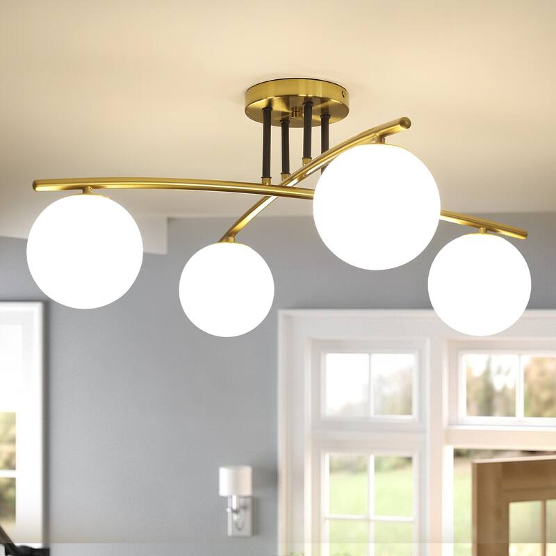 Gold Modern 4 - Light Globe Semi - Flush Ceiling Lamp - Polished Gold