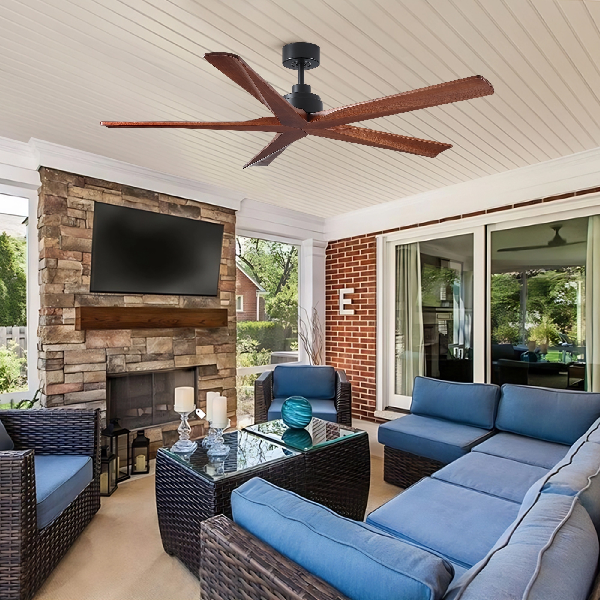 60 Inch Indoor/Outdoor Ceiling Fan without Light, 5 Blades 6-Speed-Reversible DC Motor Ceiling Fan for Patio Bedroom Living Room