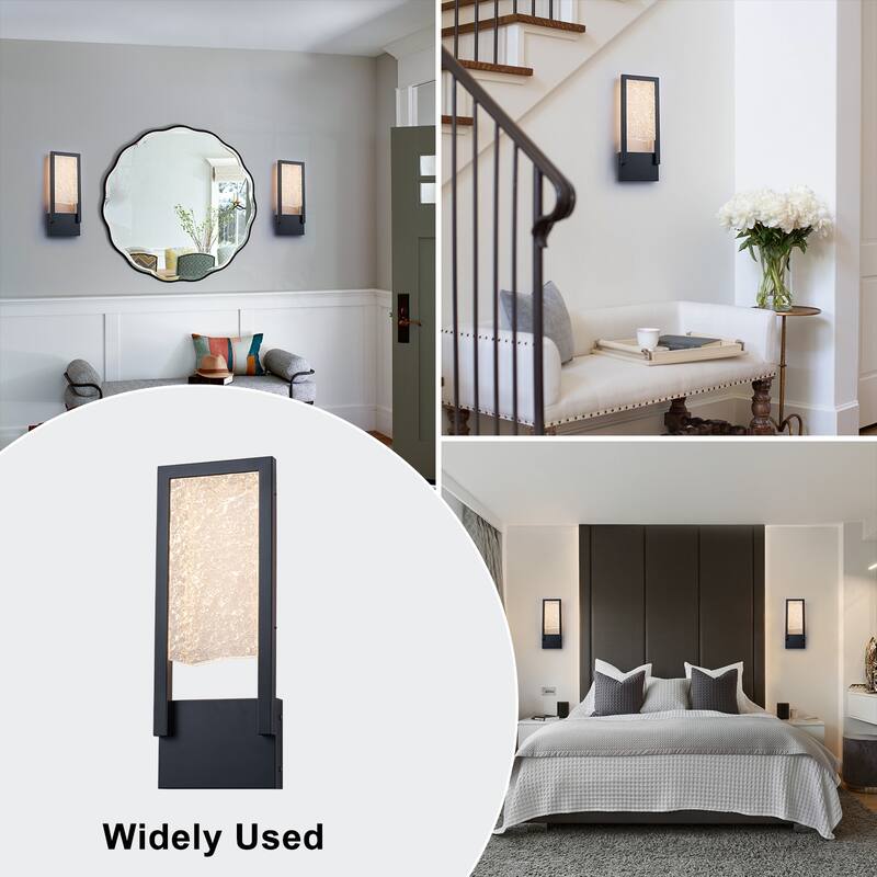 Black Metal Rectangular Water Pattern LED Dimmable Wall Sconce