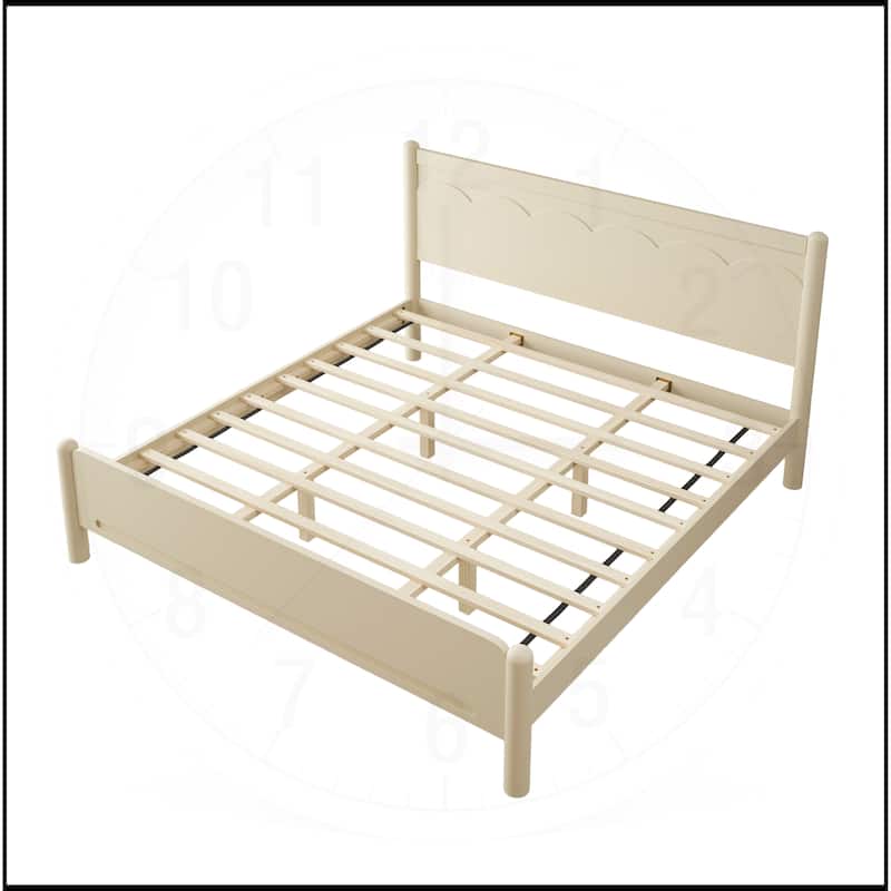 Wood Platform Bed Frame with Headboard and Wooden Slat Support