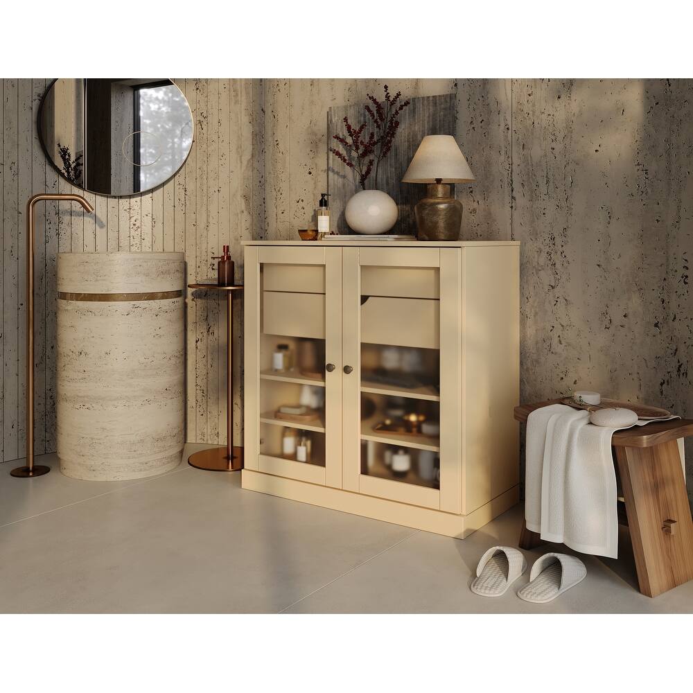 Palace Imports 100% Solid Wood 32" Bathroom Cabinet with Frosted Glass Doors, 2-Drawers and Adjustable Shelves