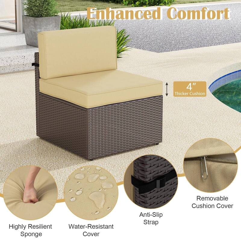 7PC Outdoor Patio Furniture Set, Wicker Patio Sectional Furniture Set with Coffee Table & Cushion for Garden, Backyard, Poolside