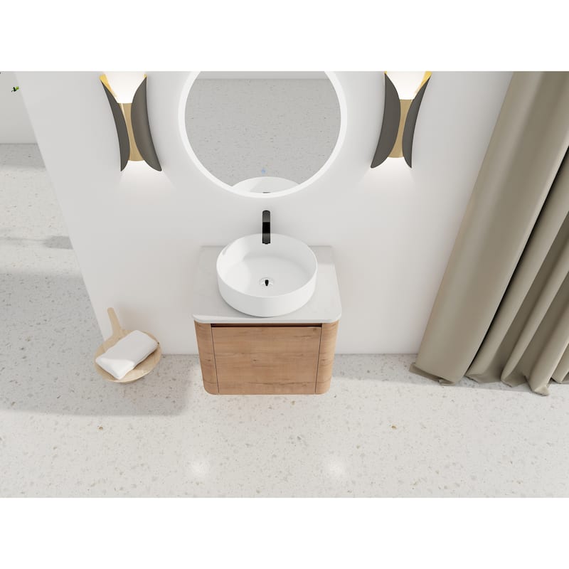 24'' Wall-Mounted Bathroom Vanity With Ceramic Art Sink & 1-Soft-Close Door,KD-Packing, Plywood