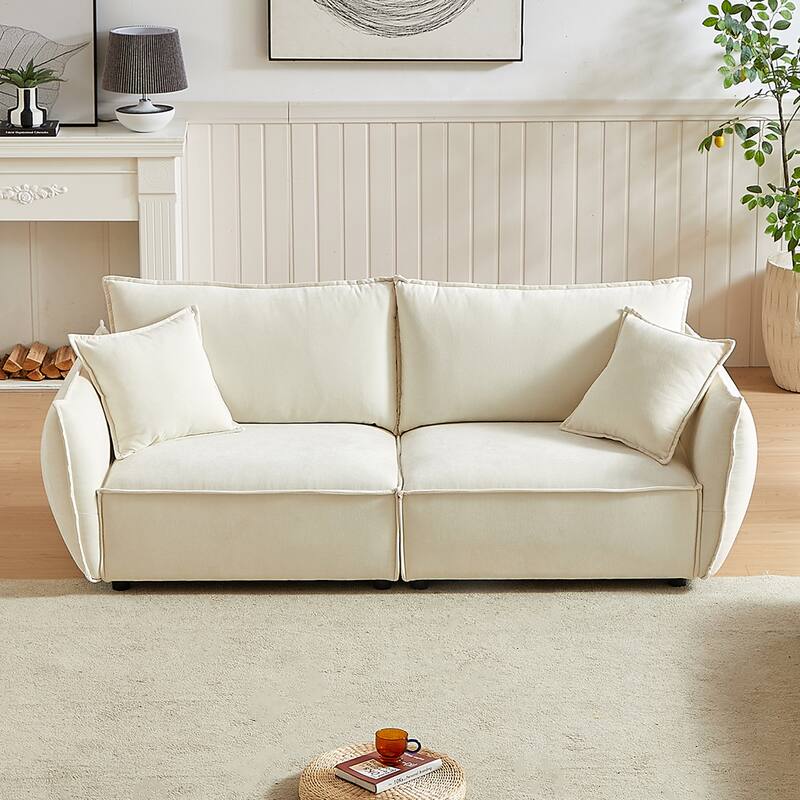 Linen 6-Seat Modular Sofa Set (3+3) with Wood Frame & 4 Pillows