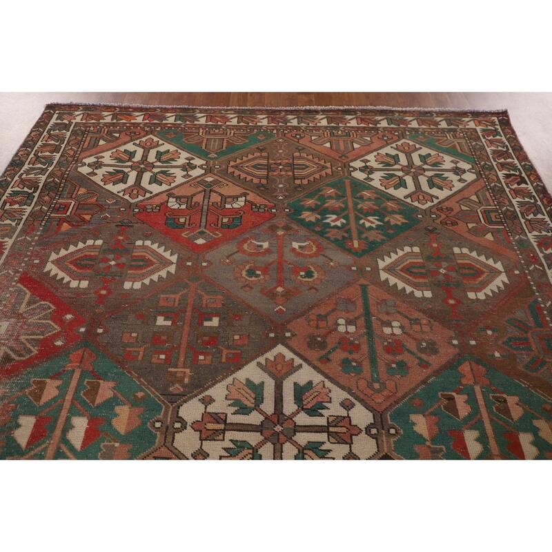 Distressed Bakhtiari Persian Vintage Area Rug Hand-Knotted Wool Carpet - 7'1"x 10'3"