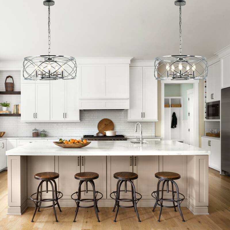 Bella Depot 20" Industrial Black Caged Dimmable Chandelier 5-Light Adjustable Pendant Light for Kitchen Island, Hallway
