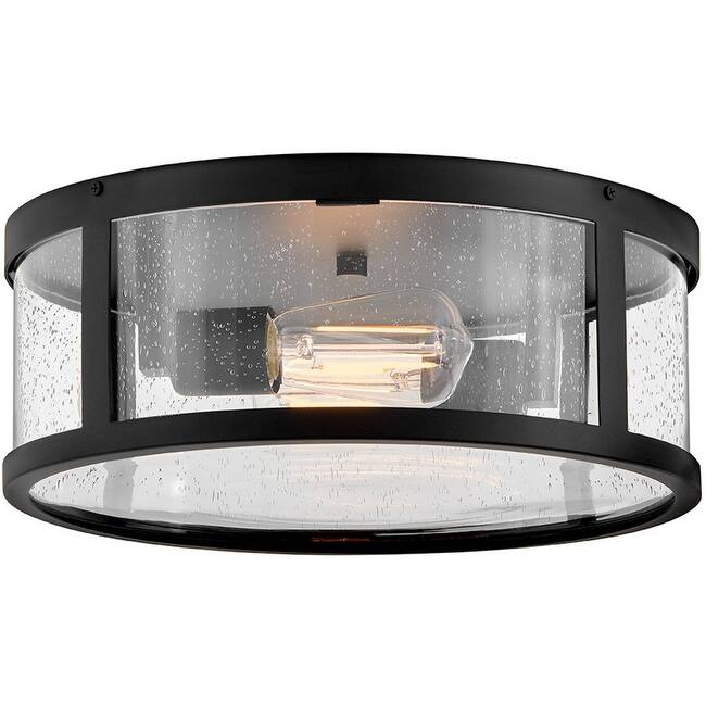 Lark 82053 Alfie 2 Light 14" Wide Flush Mount Drum Outdoor Ceiling - Black