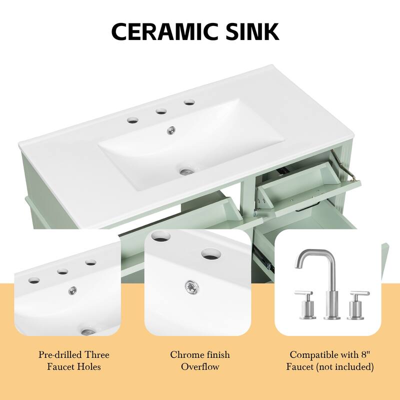 Freestanding 36 Inch Bathroom Vanity Cabinet with Ceramic Sink (Faucet Not Included)