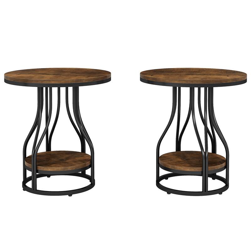 Round End Table, 2-Tier Side Tables, Modern Bedside Table, Small Chirside Tables for Couch Side