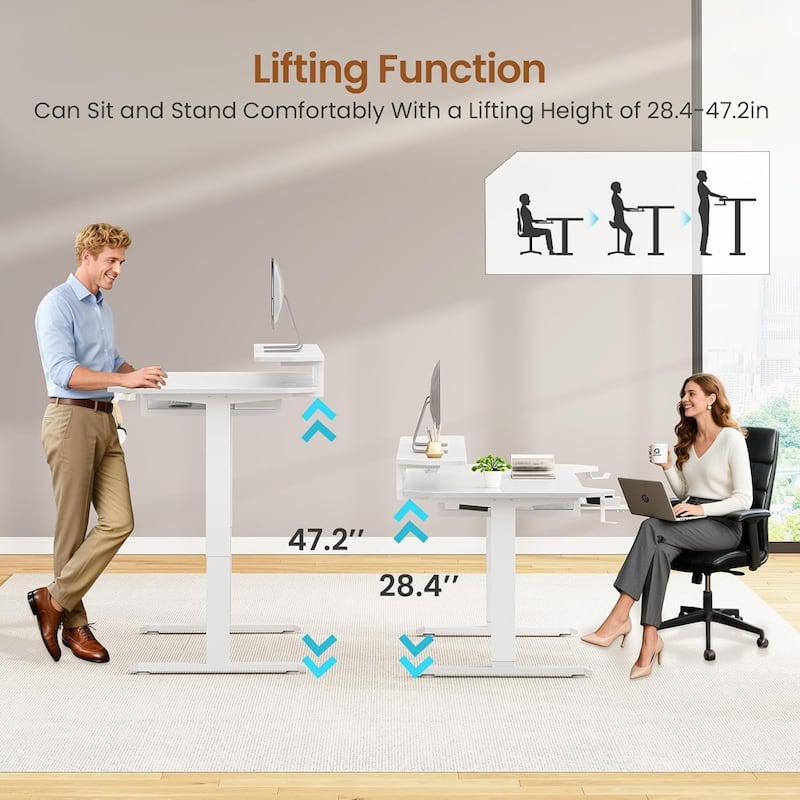 55" Standing Gaming Desk Long Computer Desk Power Strip Keyboard Tray