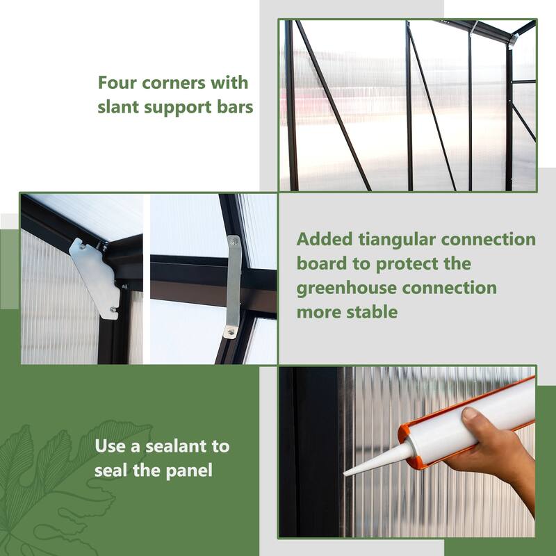 6x8 FT Greenhouse, Polycarbonate Greenhouse with Quick Setup Structure and Roof Vent, Aluminum Large Walk-in Greenhouse