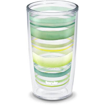 Tervis Yao Cheng Green Crystal Made in USA Double Walled Insulated Travel Tumbler, Green Blue Stripe