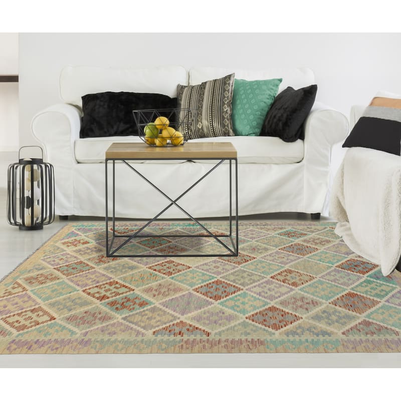 Sun Faded Flatweave Sophie Red/Green Rug - 4'11" x 6'7"