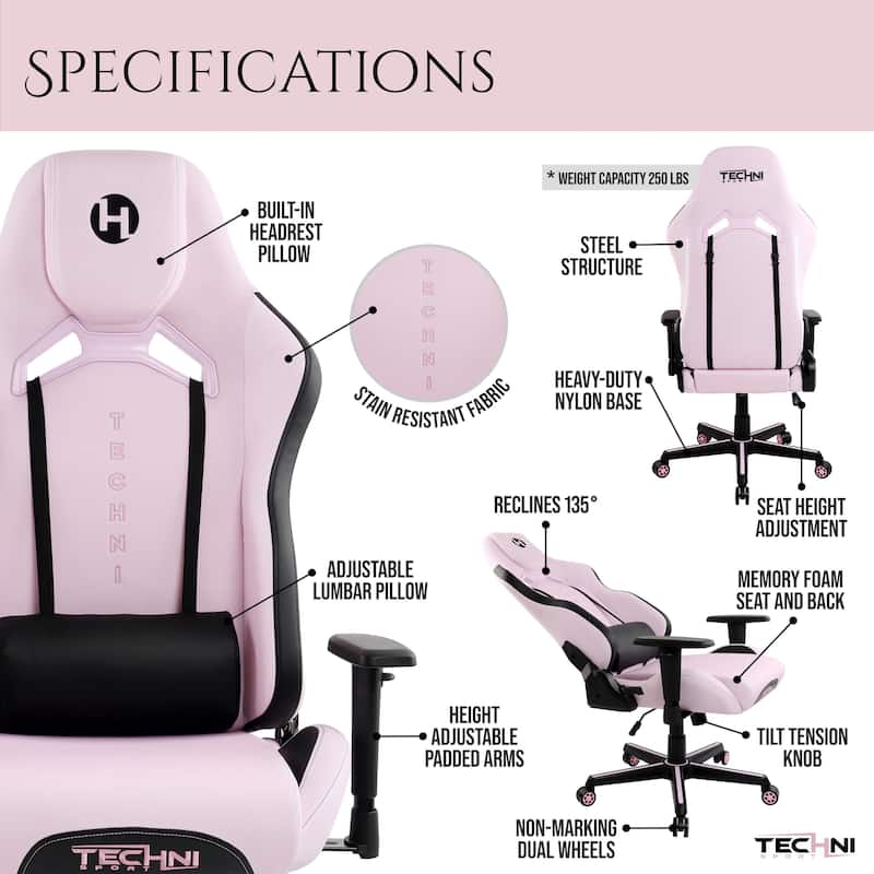 Modern Designs Pink and Black Gemini Adjustable Gaming Chair