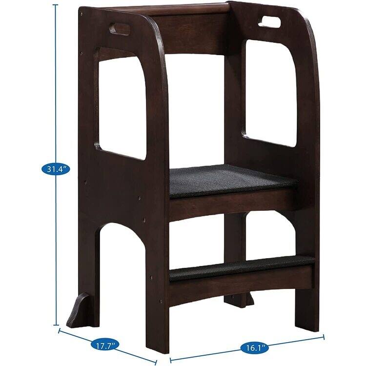 Kids Wooden Kitchen Step Stool with Safety Rails and Anti-Slip Mat, Kids Countertop Step Stools for Kids