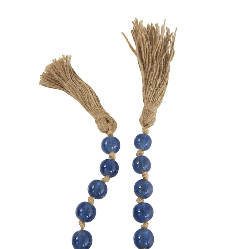 Glass Handmade Round Long Frosted Beaded Garland with Tassel with Knotted Brown Jute - Various Colors - Roche River Decor