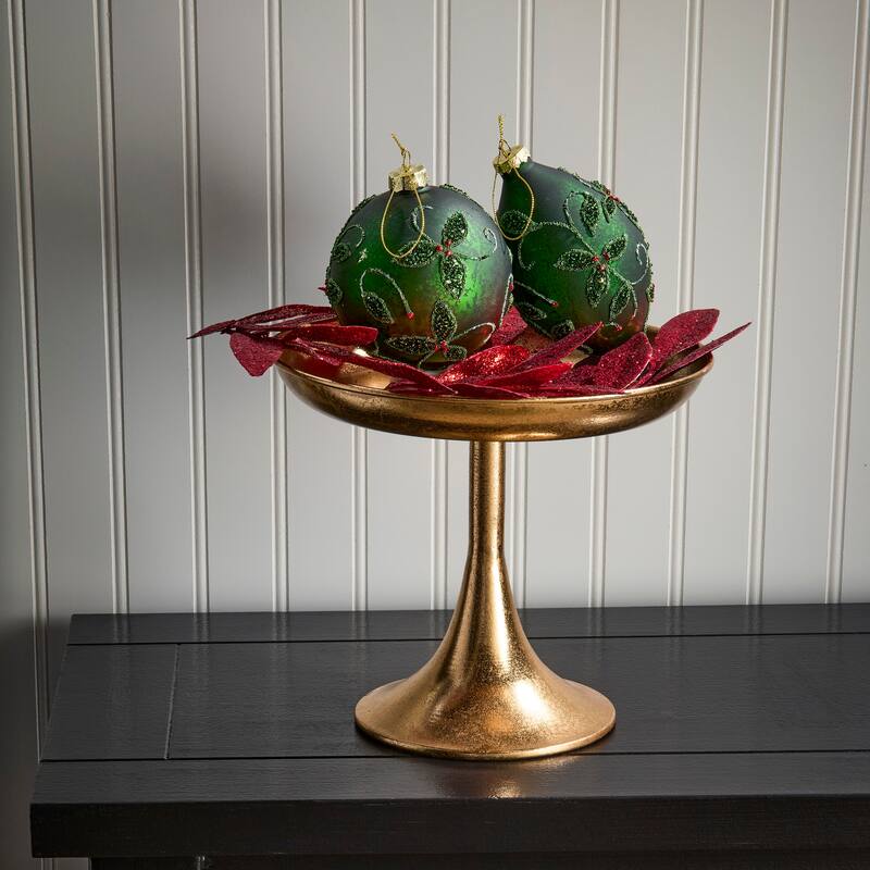 4-6" Glass Mercury Jewel Finial Ball Ornament Set of 2 - Green