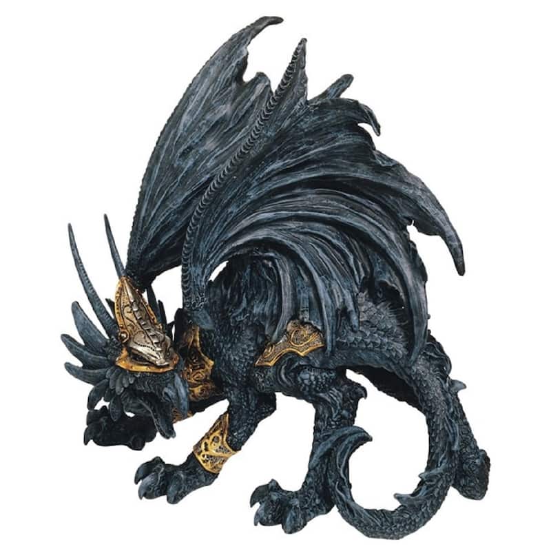 Q-Max 8"H Black Dragon with Golden Mask and Armor Statue Fantasy Decoration Figurine