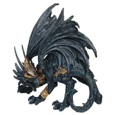 Q-Max 8"H Black Dragon with Golden Mask and Armor Statue Fantasy Decoration Figurine