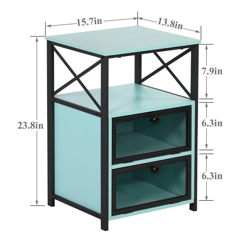 VECELO Modern End Table with 3-tier Storage Shelves, Nightstands with Charging Station(Nightstand Set of 2)